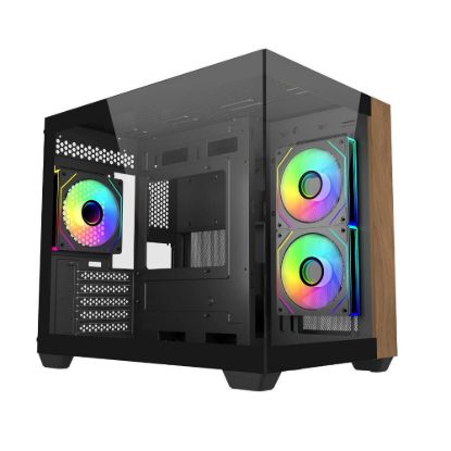 Obrázek Cooler Master case Elite 481 Wood, mATX, Průhledná bočnice, 3x 120mm ARGB Fan, Černá