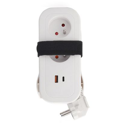 Obrázek Solight 2z + USB A+C 20 W PD, cestovní prodlužovací přívod 1.5m, bílý