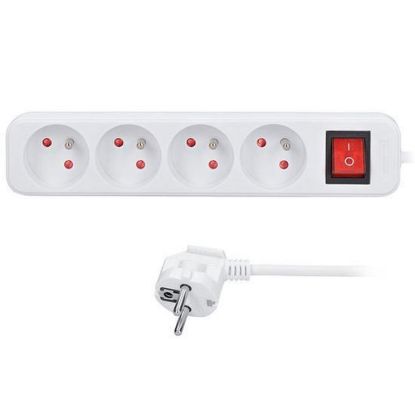 Obrázek Solight prodlužovací přívod 3m, 4 zásuvky, vypínač, 16A/ 3680 W, PVC, bílý