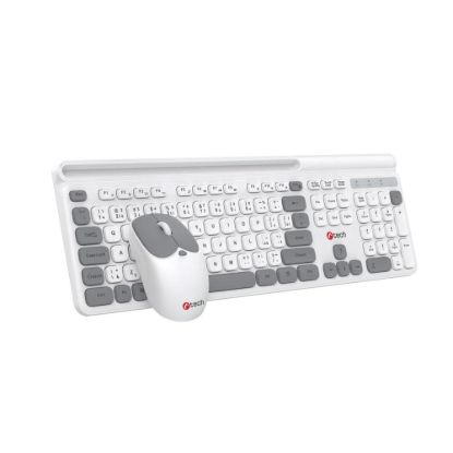 Obrázek C- TECH klávesnice s myší WLKMC- 05 W, Bezdrátový set 2.4GHz, CZ, Bílá