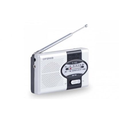 Obrázek Orava T- 103 přenosné kapesní rádio AM/ FM, výstup na sluchátka, teleskopická anténa, stříbrná