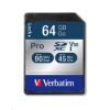 Obrázek VERBATIM SDXC karta 64 GB Pro, U3, V30 (R: 90/ W: 45 MB/ s)