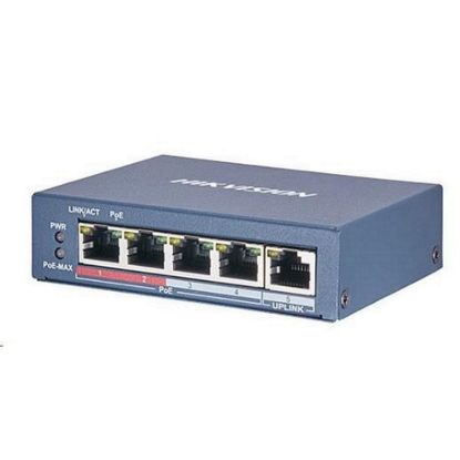 Obrázek HIKVISION DS- 3E0105P- E/ M (B) (4+1) PoE switch, 38 W budget, 1x 100Mbit, 4x 10/ 100Mbit PoE Plus, IEEE802.3af/ at