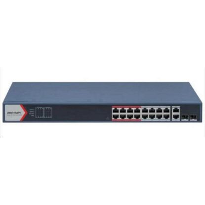 Obrázek Hikvision DS- 3E1318P- EI(B), Smart managed switch 16 x 100TX PoE + 2x Gb Uplink Combo port, 230 W, Super PoE- dosah až…