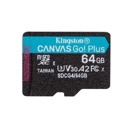 Obrázek Kingston MicroSDXC karta 64 GB Canvas Go! Plus, R: 200/ W: 160MB/ s, Class 10, UHS- I, U3, V30, A2 + Adaptér