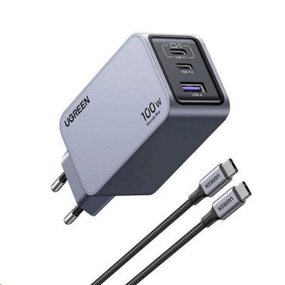 Obrázek UGREEN síťová rychlonabíječka Nexode Pro 100 W 3- Port, 2x USB- C, 1x USB- A, GaN, stříbrná