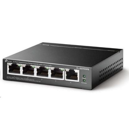 Obrázek TP- Link Easy Smart switch TL- SG105PE (5xGbE, 4xPoE+, 65 W, fanless)
