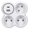 Obrázek Solight rozbočka, 3x 15A, USB nabíječka A+C, bílá- šedá