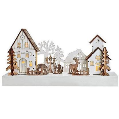 Obrázek Solight LED vánoční vesnička, 34 x 17cm, dřevo, 4 LED, 2x AA