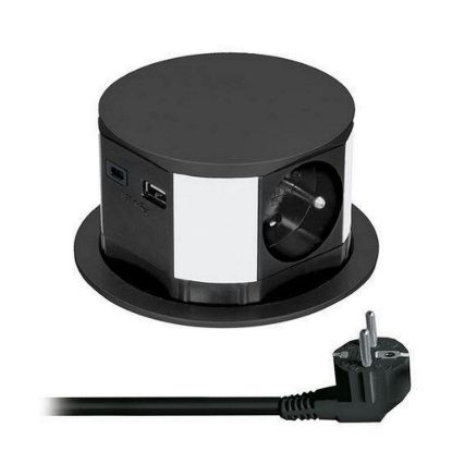 Obrázek Solight 3z + USB A+C výsuvný blok zásuvek, 2m, černý