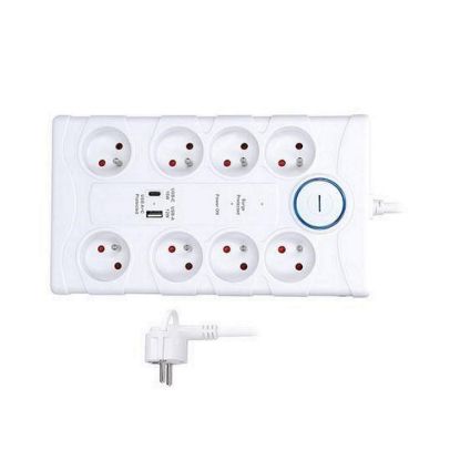Obrázek Solight přepěťová ochrana, 8z, USB A+C, 2m, bílá