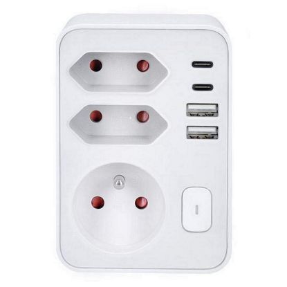 Obrázek Solight rozbočka, 1x 16A + 2x 2, 5A, 2xUSB A+C, bílá, vypínač