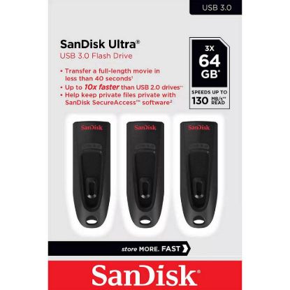 Obrázek SanDisk Flash Disk 64 GB Ultra, USB 3.0, Černá, 3 Pack