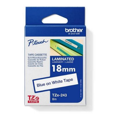 Obrázek BROTHER TZE243 - kazeta TZ šířky 18mm, laminovaná TZE- 243, bílá/ modré písmo