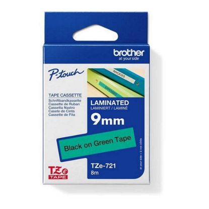 Obrázek BROTHER TZE721 - kazeta TZ šířky 9mm, laminovaná TZE- 721, zelená/ černé písmo