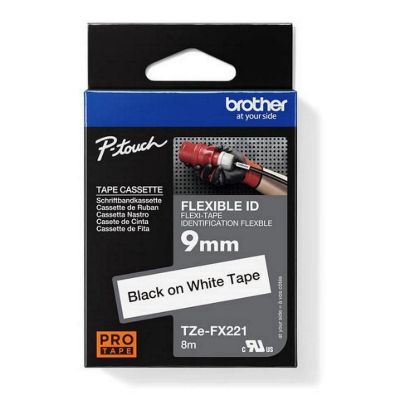 Obrázek BROTHER TZEFX221 - kazeta TZ šířky 9mm, flexibilní páskou TZE- FX221, bílá/ černé písmo