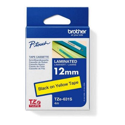 Obrázek BROTHER TZE631S - kazeta TZ šířky 12mm, laminovaná TZE- 631S, žlutá/ černé písmo - 4metry