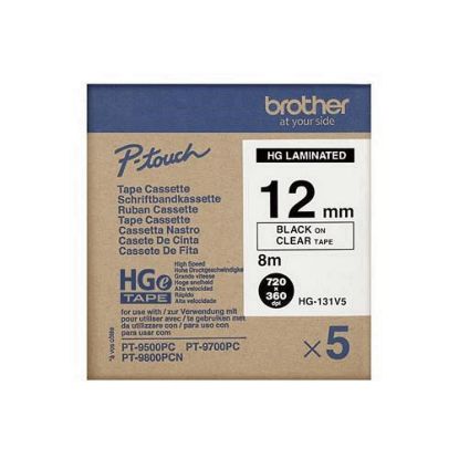 Obrázek BROTHER HGE- 131V5 Labelling Supplies, 12mm Black/ Clear (5 pcs Pack) High Grade Tape