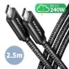Obrázek AXAGON BUCM2- CM25AB, CHARGE kabel USB- C <- > USB- C, 2.5m, Hi- Speed USB, PD 240 W 5A, ALU, oplet, černý