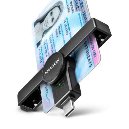 Obrázek AXAGON CRE- SMPC, USB- C PocketReader čtečka kontaktních karet Smart card (eObčanka)