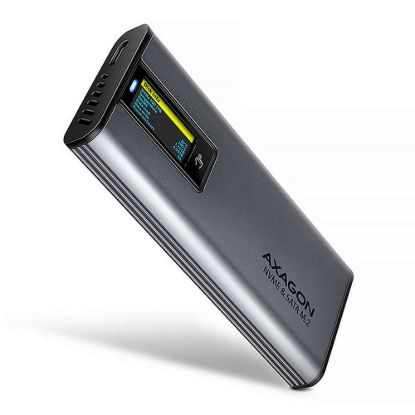 Obrázek AXAGON EEM2- SD2, USB- C 10Gbps externí box s displejem pro M.2 NVMe/ SATA SSD, bezšroubkový, stříbrný