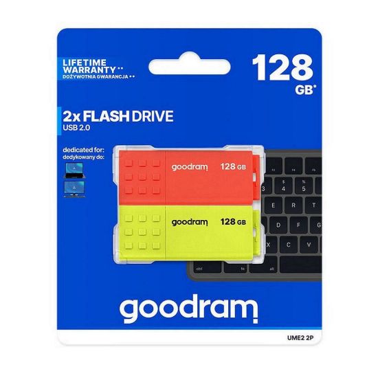 Obrázek GOODRAM Flash Disk 2 x 128 GB UME2, USB 2.0, červená, žlutá