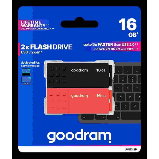 Obrázek GOODRAM Flash Disk 2 x 16 GB UME3, USB 3.0, oranžová, černá