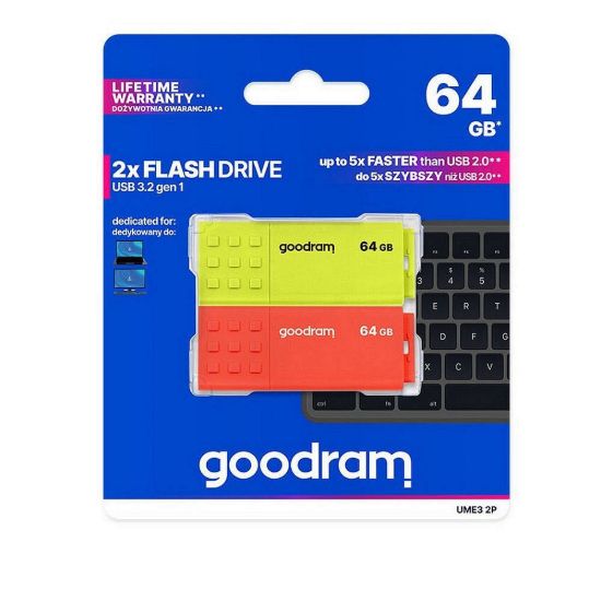 Obrázek GOODRAM Flash Disk 2 x 64 GB UME3, USB 3.0, žlutá, oranžová