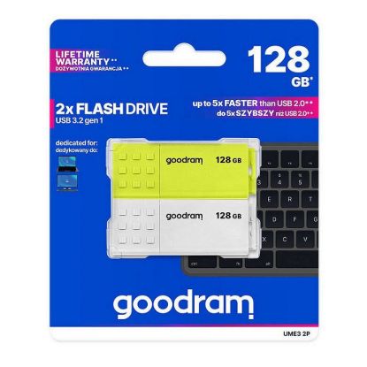 Obrázek GOODRAM Flash Disk 2 x 128 GB UME3, USB 3.0, žlutá, bílá