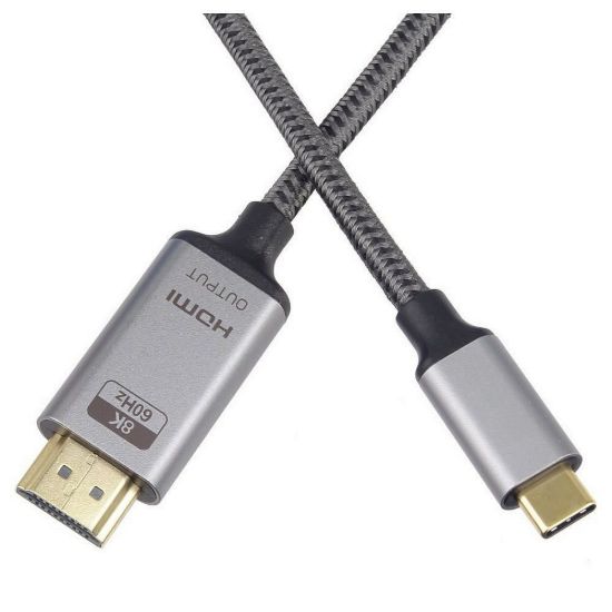 Obrázek PremiumCord kabel USB- C na HDMI 2m rozlišení obrazu 8K@60 Hz, 4K@144 Hz Aluminium