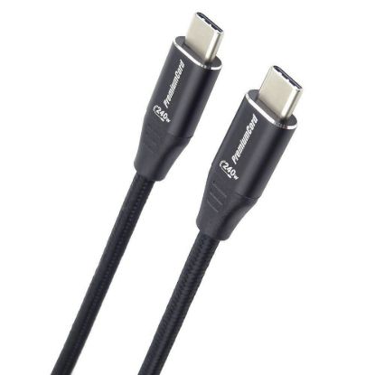 Obrázek PREMIUMCORD Kabel USB- C M/ M, 240 W 480Mbps černý bavlněný oplet, 0, 5m