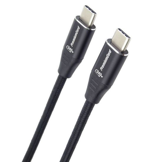 Obrázek PREMIUMCORD Kabel USB- C M/ M, 240 W 480Mbps černý bavlněný oplet, 1m