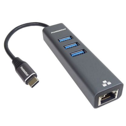 Obrázek PREMIUMCORD Adaptér USB- C na Gigabit 10/ 100/ 1000Mbps + 3x USB3.0 konektor