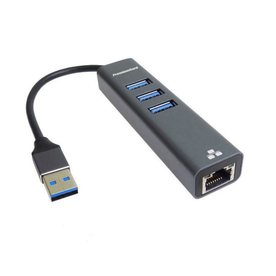 Obrázek PREMIUMCORD Adaptér USB3.0 - LAN RJ45 ETHERNET 10/ 100/ 1000 MBIT + 3x USB3.0 port
