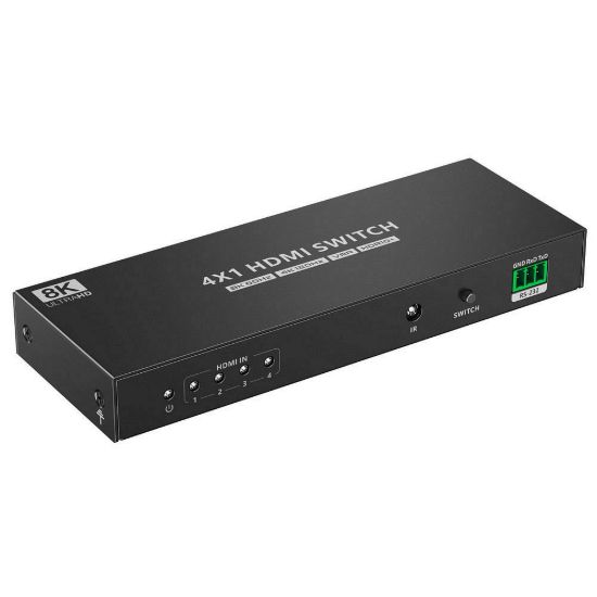 Obrázek PremiumCord HDMI switch 4: 1 s podporou rozlišení 8K@60 Hz, 4K@120 Hz, 1080P, HDR, s dálkovým ovladačem