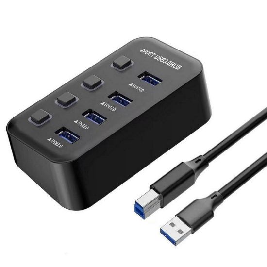 Obrázek PREMIUMCORD Hub USB 3.2, 4- portový s vypínači portů, 5G SuperSpeed, Černá