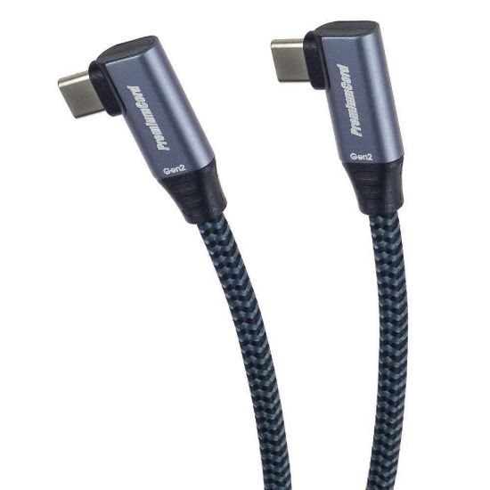 Obrázek PremiumCord USB- C 2x zahnutý kabel ( USB 3.2 GEN 2 x 2, 5A, 100 W, 20Gbit/ s ) bavlněný oplet, délka: 2m
