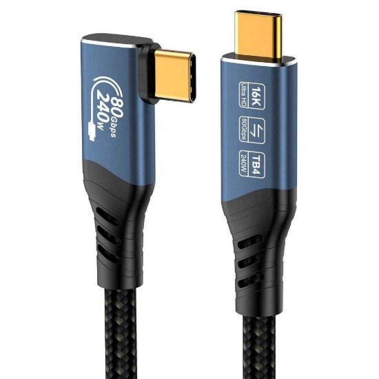 Obrázek PREMIUMCORD Kabel USB4™ Version2.0 80Gbps 16K@60 Hz 240 W Thunderbolt 3 a 4 kabel zahnutý 1m
