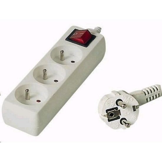 Obrázek PREMIUMCORD Prodlužovací přívod 230V 7m, 3 zásuvky + vypínač, bílá