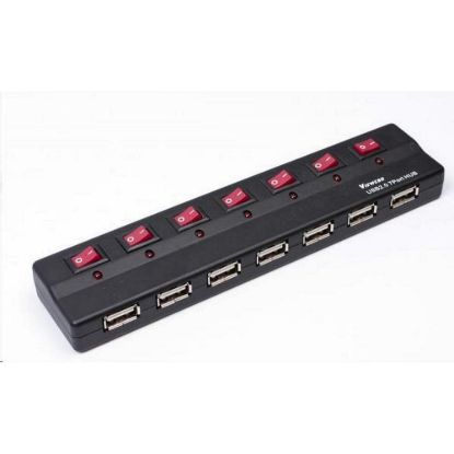 Obrázek PREMIUMCORD USB 2.0 hub 7 portů s externím napájením a vypínači
