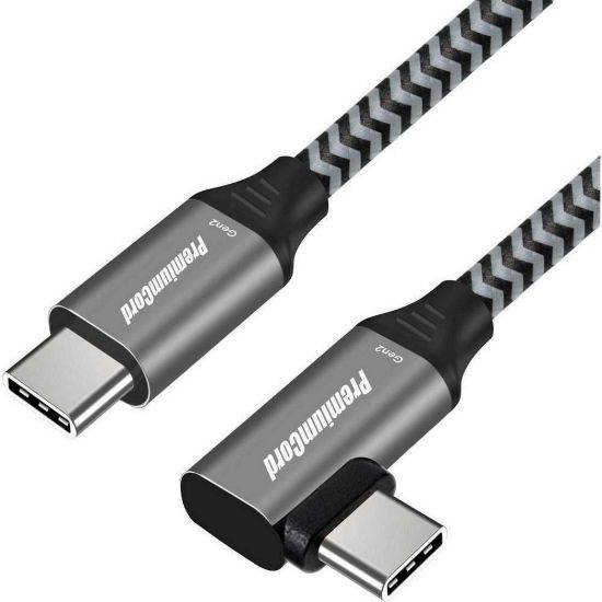 Obrázek PREMIUMCORD Zahnutý kabel USB- C (USB 3.2 Gen 2, 3A, 60 W, 20Gbit/ s), hliníkové krytky konektorů, 2m
