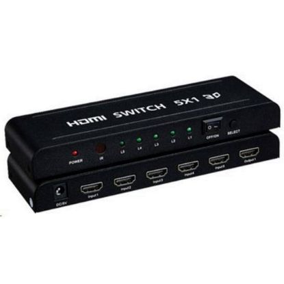 Obrázek PREMIUMCORD HDMI switch 5: 1 kovový s dálkovým ovladačem a napájecím adaptérem