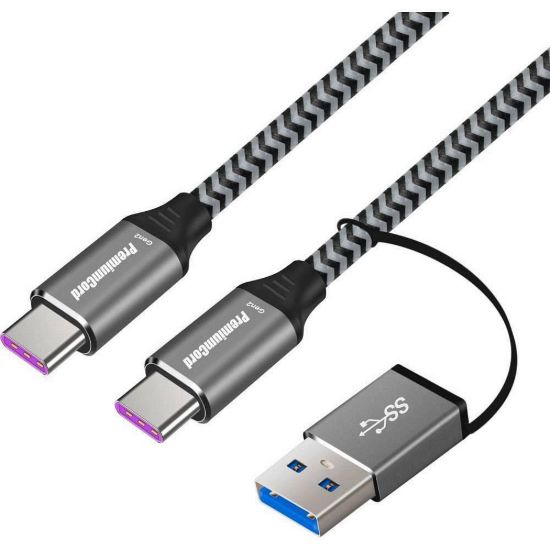 Obrázek PremiumCord kabel USB- C (USB 3.2 GEN 2, 5A, 100 W, 20Gbit/ s) bavlněný oplet, 2m