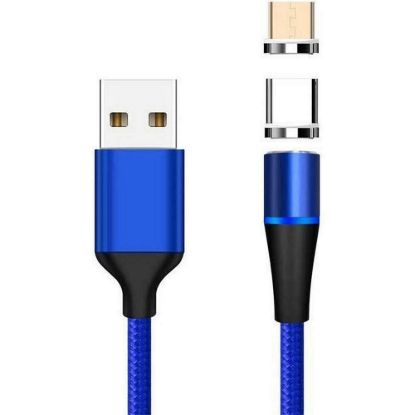 Obrázek PremiumCord Magnetický micro USB a USB- C nabíjecí a datový kabel, 1m, modrá