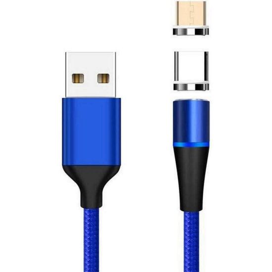 Obrázek PremiumCord Magnetický micro USB a USB- C nabíjecí a datový kabel, 1m, modrá