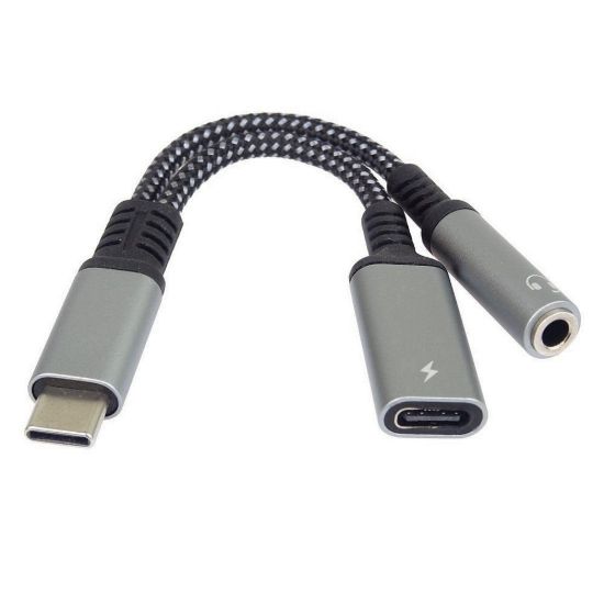 Obrázek PremiumCord Redukce USB- C / 3, 5mm jack s DAC chipem + USB- C pro nabíjení 13cm
