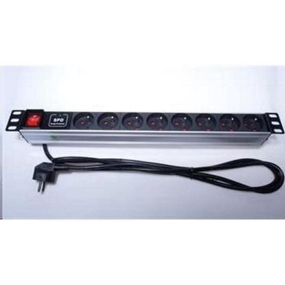 Obrázek PremiumCord Panel napájecí 1U do 19" racku, 8 x 230V, přepěťová ochrana, 2m kabel, vypínač