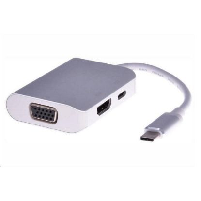 Obrázek PREMIUMCORD Převodník USB3.1 typ C na HDMI + VGA + PD charge, Aluminium pouzdro