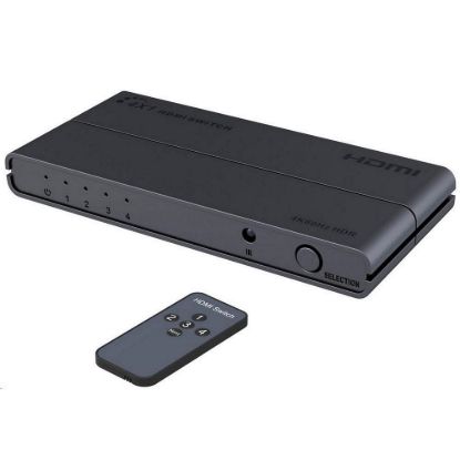 Obrázek PREMIUMCORD HDMI switch 4: 1 s podporou rozlišení 4Kx2K@60 Hz, 1080P, HDR, s ovládáním tlačítkem a dálkovým ovladačem