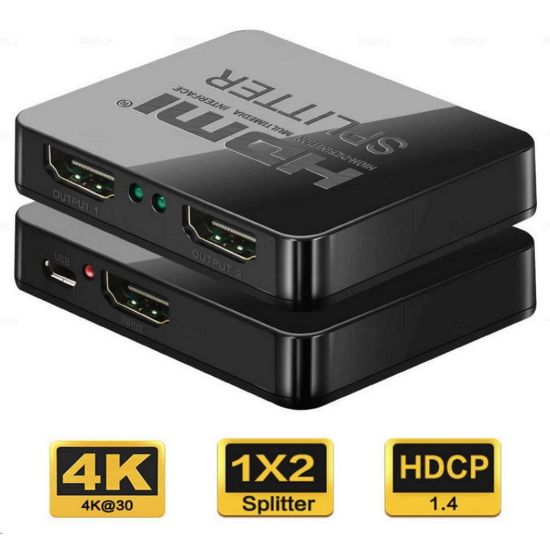 Obrázek PREMIUMCORD HDMI splitter 1- 2 porty, s napájením z USB, 4K, FULL HD, 3D